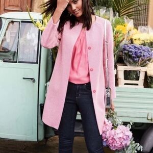 Boden Sienna Woven Pink Houndstooth Coat